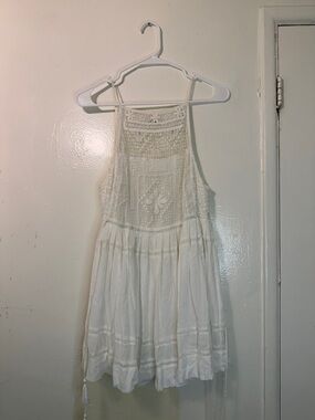 Free People White Lace Crochet Halter Mini Dress - Small